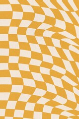 Checkerboard, chessboard groovy retro 70s style backgrounds. With twisted, distorted, and grain paper textures. Vintage wallpaper, template, poster, print, backdrop. Abstract and aesthetic.
