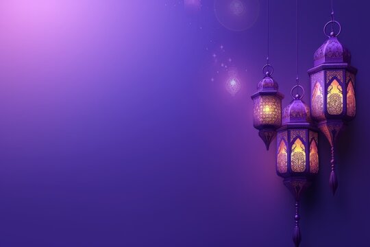 a Ramadan lantern on a purple pastel background. Ramadan day celebration. generative ai