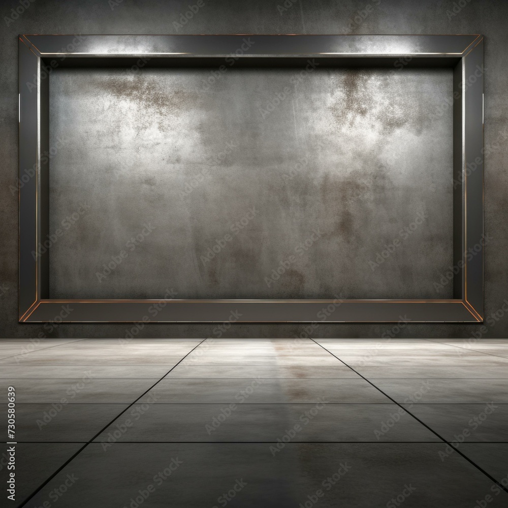 Poster empty room with a large frame on the wall. generative ai.