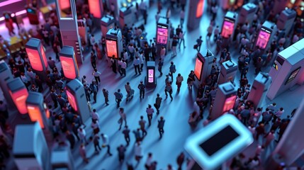 A chaotic scene featuring a USB drive frantically trying to navigate through a crowded convention floor with a caption that reads When you forget which booth you parked your