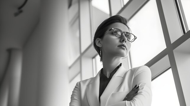 Female Entrepreneur Leader Standing In Front Of Corporate Office (Generative AI)