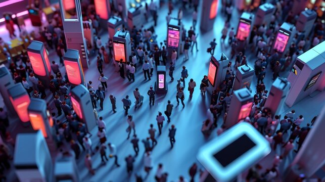 A chaotic scene featuring a USB drive frantically trying to navigate through a crowded convention floor with a caption that reads When you forget which booth you parked your