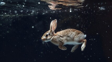 Rabbit Diving Into Body Of Water Close Up Photography (Generative AI)