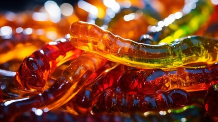 Image of sour gummy worms jelly. - obrazy, fototapety, plakaty