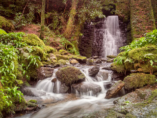 Waterfall on the Afon Meigen, Beaumaris, Anglesey, which formerly fed two mills.