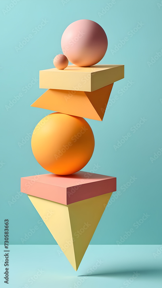 Poster geometric-shapes-in-soft-pastel-tones-floating-ethereally-against-a-minimalist-backdrop-captured
