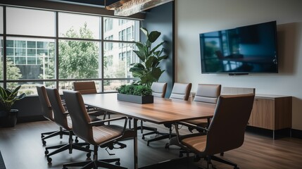 Image of the conference room, decorated with modern furniture.