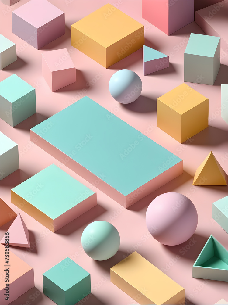 Poster geometric-shapes-in-soft-pastel-tones-floating-ethereally-against-a-minimalist-backdrop-captured