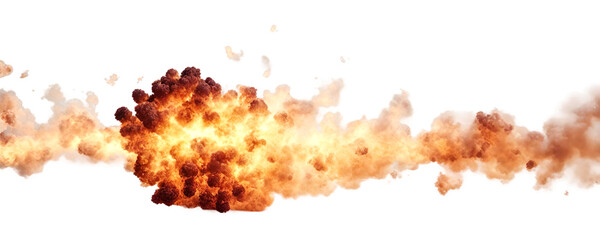 Large, intense explosion with billowing orange and brown smoke, isolated on a white background