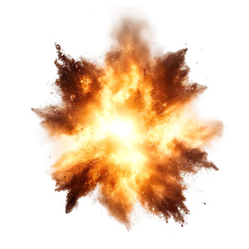 Large Explosion, Surrounded By Billowing Orange And Red Smoke, Isolated On A White Background