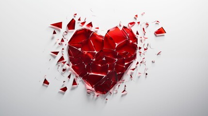 Red broken heart on a clean white background.