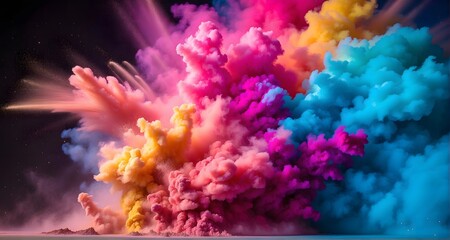 Explosion of colorful smoke on black background. 3D rendering.