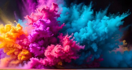 Explosion of colorful smoke on black background. 3D rendering.