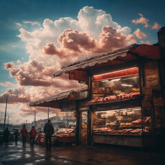 Meat shopping at evening