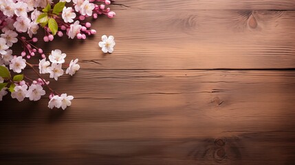 Spring blossoming branch on wooden background.
