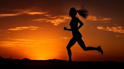 Fototapeta na wymiar The silhouette of a woman running at dawn.
