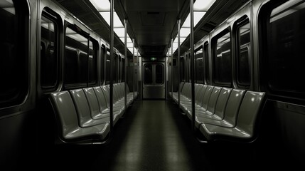 Obraz premium View from inside an empty subway car.