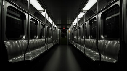 Obraz premium View from inside an empty subway car.