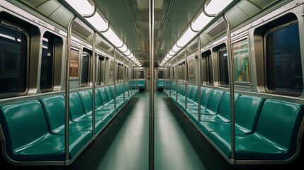 Fototapeta premium View from inside an empty subway car.