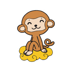 cartoon monkey comic doodle illustration vector isolated on white background