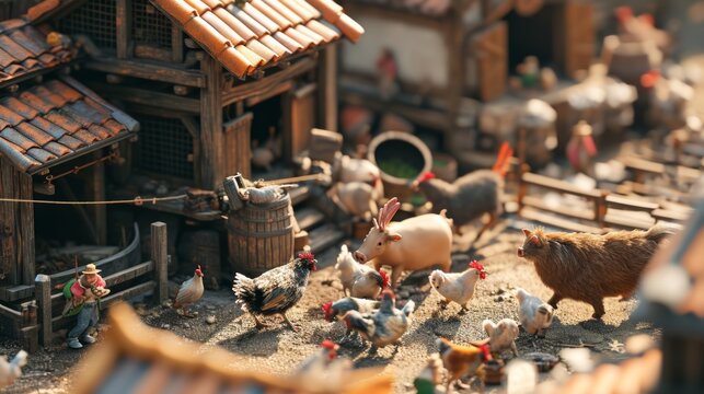 Chaos ensues at the Tiny Town Market as a stampede of tiny animals including miniature chickens pigs and cows break free from their pens. The tiny townspeople are seen running