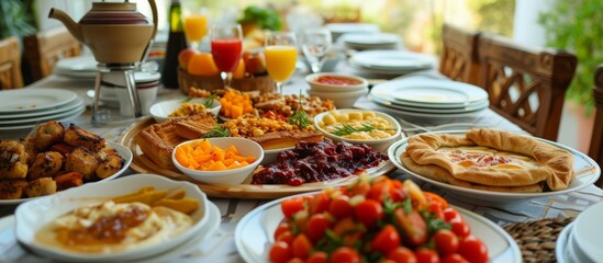Plenty of plates on the breakfast table during the summer, mainly Turkish, in the Mediterranean
