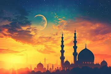 Obraz premium mosque Poster design background, realistic, HD, copy space - generative ai