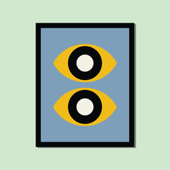 modernism aesthetic eyes poster brutalism abstract geometric shapes Bohemian style framed contemporary scandinavian mid century digital A3 A4 print book home wall decoration fabric card