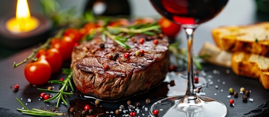 Obraz na płótnie Canvas Gourmet beef steak with red wine.