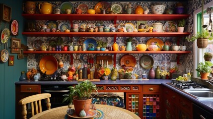 Artistic Bohemian Kitchen: Eclectic Decor for a Vibrant Culinary Experience - obrazy, fototapety, plakaty