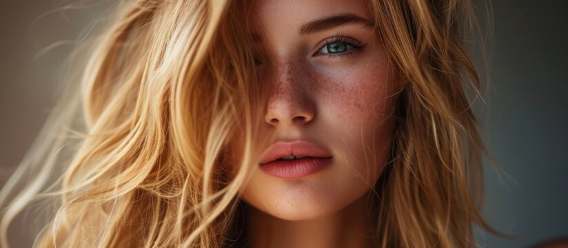 Close-up portrait of a stunning young woman with gorgeous blonde hair.
