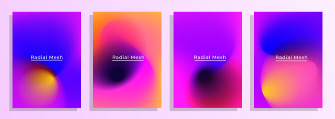 set of abstract neon space color radial mesh gradient cover poster background design.