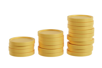 3D illustration stack of golden coins  rising up