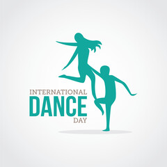International Dance Day Vector Illustration. It's a day to appreciate the art form of dance in all its forms, from ballet and contemporary to hip-hop and traditional folk dances.  flat style design. - obrazy, fototapety, plakaty