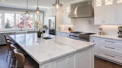 Elegant Classic White Kitchen with Timeless Marble Accents