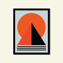 Bohemian style pyramid sun painting landscape modern aesthetic poster abstract geometric shape framed contemporary scandinavian mid century digital A3 A4 print book home wall decoration fabric card