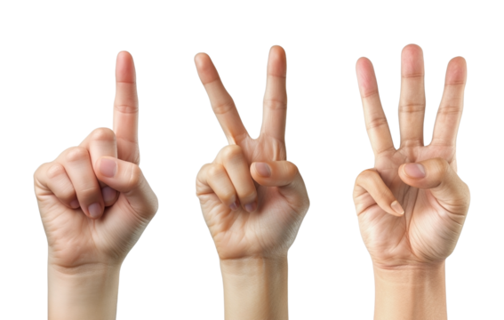 counting hands one two three isolated on transparent background
