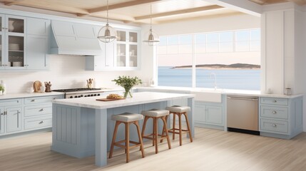 Breezy Coastal Kitchen with Stunning Sea Views - Beachfront Elegance