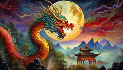 Obraz premium chinese dragon statue on the roof