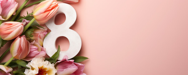 Women's Day concept with flowers outlining the number 8 for March Eighth - obrazy, fototapety, plakaty