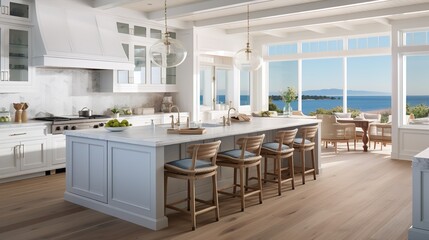 Breezy Coastal Kitchen with Stunning Sea Views - Beachfront Elegance