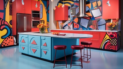 Fototapeta premium Vibrant Pop Art Kitchen: Bold Graphics & Colorful Expression