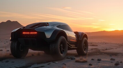 Fototapeta na wymiar Next-Gen Adventure, A Futuristic Off-Road Electric Car, Redefining Exploration with Cutting-Edge Technology and Eco-Friendly Innovation.
