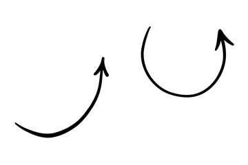 Hand drawn cross line arrows. Vector doodle curvy arrows isolated on white background.