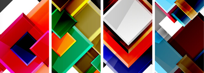 Color glass glossy square composition poster set for wallpaper, business card, cover, poster, banner, brochure, header, website