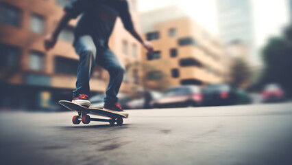 Skateboarder performing tricks in urban location.
