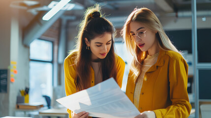 Two creative Caucasian girls working together for artful designs