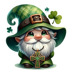 Fototapeta premium The St. Patrick's Gnome brings Irish cheer with its green attire, shamrock accents, and mischievous grin. Perfect for St. Patrick's Day decor.