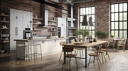 Eclectic Loft Kitchen: Exposed Architectural Beauty and Creative Mix