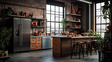 Eclectic Loft Kitchen: Exposed Architectural Beauty and Creative Mix